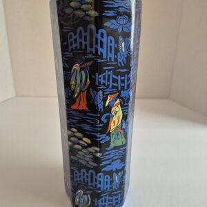 Vtg Royal Staffordshire Pottery Wilkinson Ltd Cobalt Blue Asian Octagonal Vase